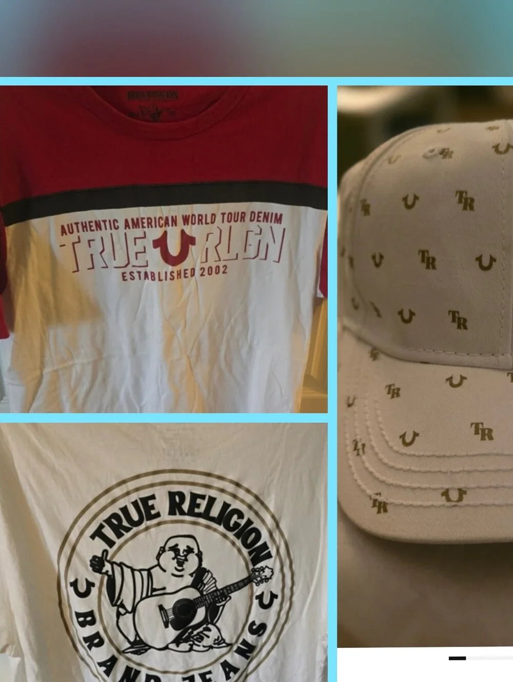 True Religion Bundle White & Red Logo Tees + White Baseball Hat